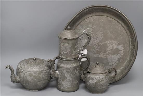 A Swatow Chinese pewter teaset